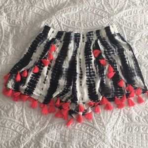 Tie dye vintage tassel fringe shorts